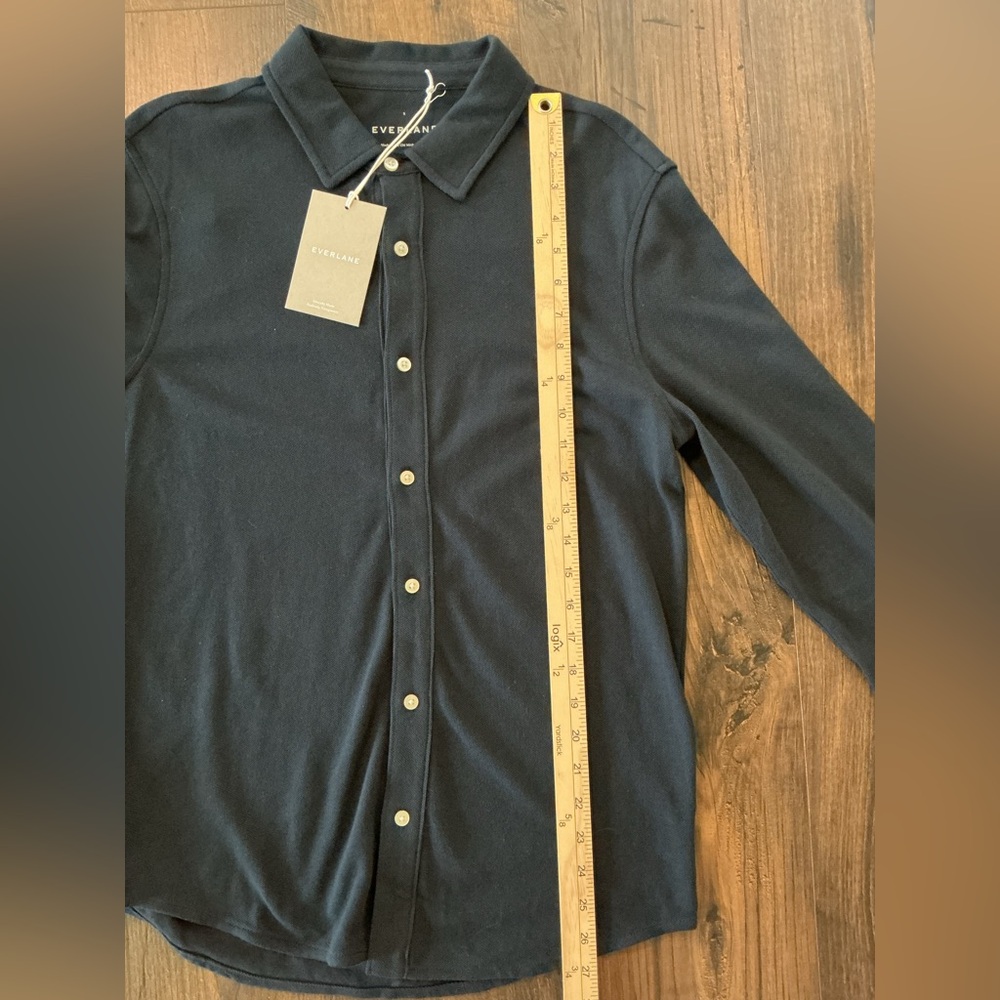 Everlane Men’s The Long-Sleeve Pique Button Down Shirt Navy Blue NWT (Size S) - Picture 6 of 8